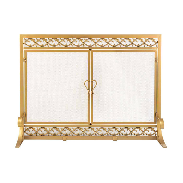 Plow & Hearth Cast Iron Scrollwork Fireplace Screen With Doors